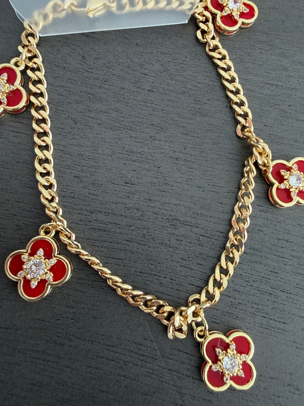 Gold-Tone anklet with Red Floral Charms